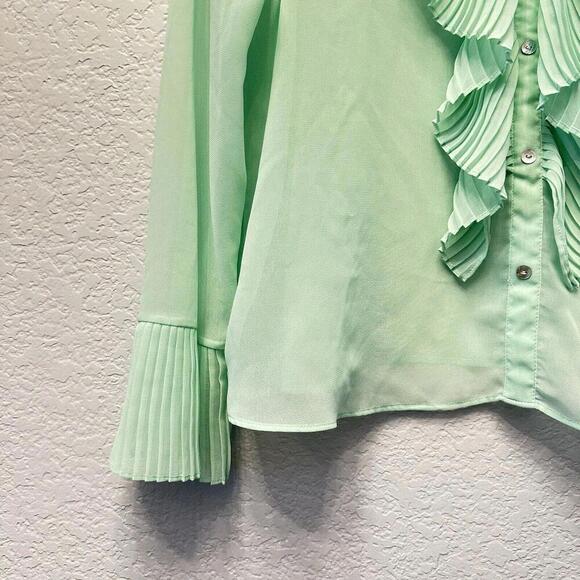 Zara‎ Mint Green Semi- Sheer Whimsy summer Spring Boho Office Blouse Sz Large - Picture 12 of 16